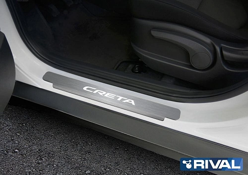 Накладки порогов RIVAL (4 шт.) Hyundai Creta (2016-2020; 2020-2021) (название модели)
