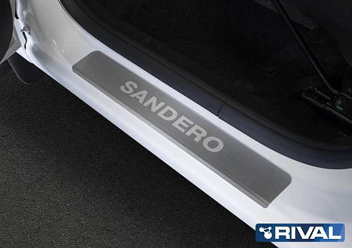 Накладки порогов RIVAL (4 шт.) Renault Sandero 2014-  (название модели)