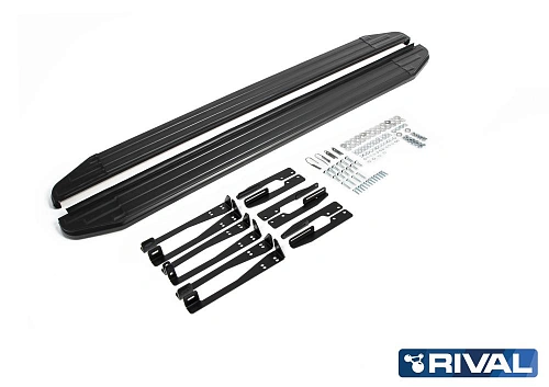 Порог-площадка &quot;Premium-Black&quot; A173ALB + комплект крепежа, RIVAL, Subaru Forester 2013-2015-