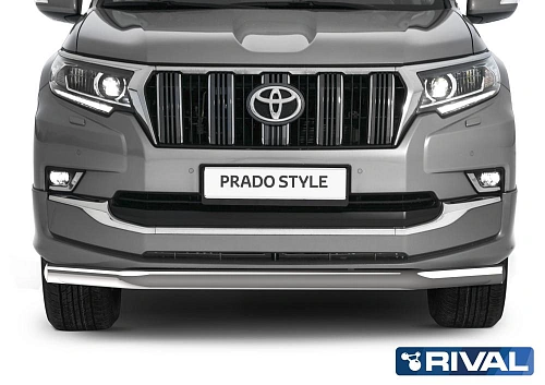Защита переднего бампера d76 + комплект крепежа, RIVAL, Toyota LC150 Prado Style 2019-