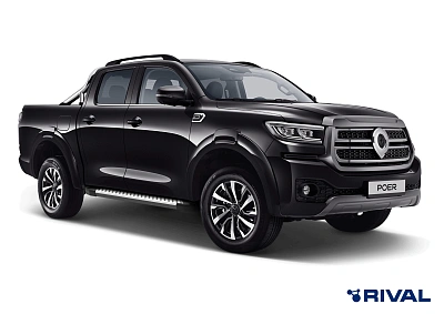 Порог-площадка "Bmw-Style" D193AL + Комплект крепежа к порогам, RIVAL, Great Wall Poer 2023-