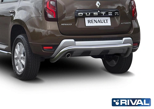 Защита заднего бампера d57 скоба + комплект крепежа, RIVAL, Renault Duster 2015-