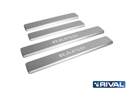 Накладки порогов RIVAL (4 шт.) Skoda Rapid 2014-2017; 2017-2020; 2020- (название модели)