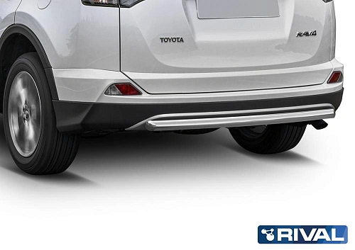 Защита заднего бампера d57 + комплект крепежа, RIVAL, Toyota Rav 4 2015-