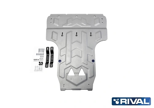Защита картера + КПП + комплект крепежа, RIVAL, Алюминий, Audi A6 2011-2018, V - 2.0 (180 л.с.) АКПП;3.0/Audi A6 Allroad 2012-, V - 3.0/Audi A7 2010-2