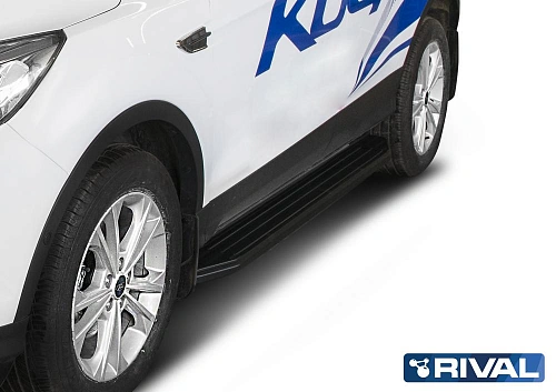 Порог-площадка &quot;Premium-Black&quot; A180ALB + комплект крепежа, RIVAL, Ford Kuga 2013-2016-