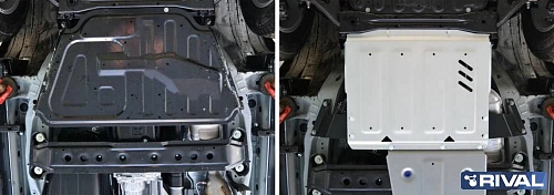 Защита КПП + комплект крепежа,  RIVAL, Алюминий, Mitsubishi Pajero IV 2014-,V - 3.0; 3.2d(188л.с.; 200л.с.); 3.8/Mitsubishi Pajero IV 2011-2014,V - 3.