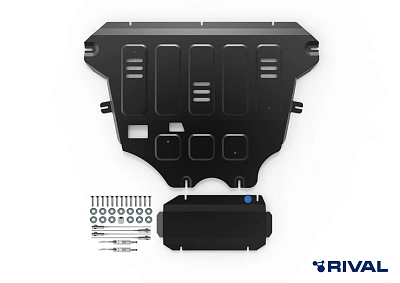 Защита картера и рулевой рейки + комплект крепежа, Rival, Сталь,Geely Monjaro;2023-;2.0;4WD;АКПП;Geely Atlas;2024-;2.0;4WD;AКПП;Geely Atlas;2023-;2.0;FWD;РКПП.