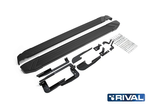 Порог-площадка &quot;Black&quot; F173ALB + комплект крепежа, RIVAL, Hyundai ix35 2010-2013-2015 / Kia Sportage