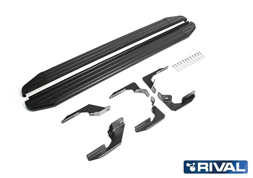 Порог-площадка &quot;Premium-Black&quot; A193ALB + комплект крепежа, RIVAL, Ford Ranger 2012-2015