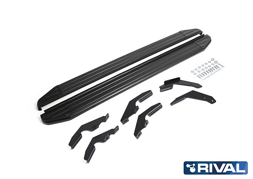Порог-площадка &quot;Premium-Black&quot; A193ALB + комплект крепежа, RIVAL, Toyota Hilux 2015-