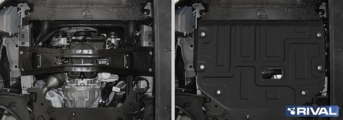 Защита картера + КПП + комплект крепежа, RIVAL, Сталь, Ford Transit полный/передний/задний привод 2014-, V - 2.2D/Ford Tourneo Custom 2017-, V - 2.2D;