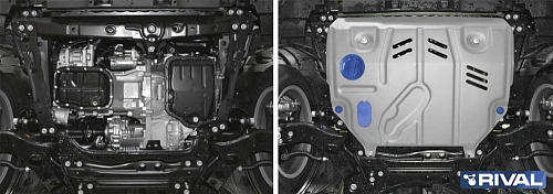 Защита картера + КПП + комплект крепежа, RIVAL, Алюминий, Lexus NX 300h 2014-2017, V - 2.5 Hybrid
