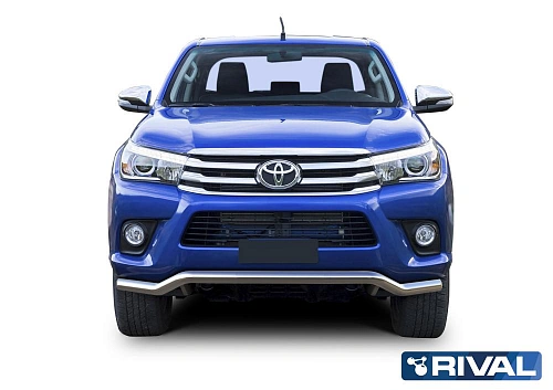 Защита переднего бампера d57 волна + комплект крепежа, RIVAL, Toyota Hilux 2015- (кроме Exclusive)