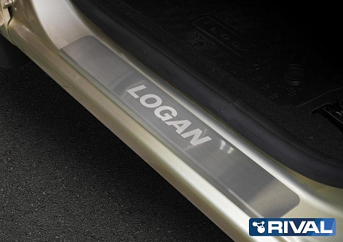 Накладки порогов RIVAL (4 шт.) Renault Logan 2014-  (название модели)