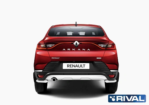 Защита заднего бампера d42 Уголки + комплект крепежа, Rival, Renault Arkana 2019-