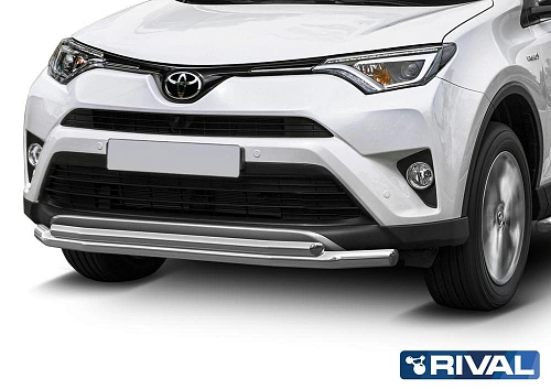 Защита переднего бампера d57+d42 + комплект крепежа, RIVAL, Toyota Rav 4 2015-