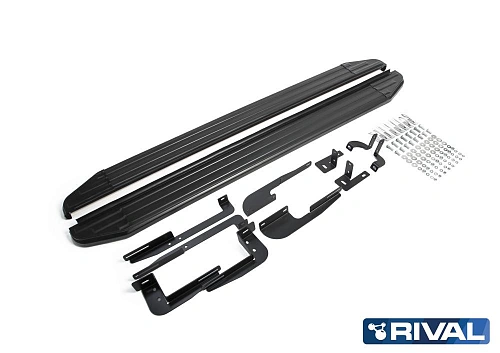 Порог-площадка &quot;Premium-Black&quot; A173ALB + комплект крепежа, RIVAL, Hyundai ix35 2010-2013-2015 / Kia