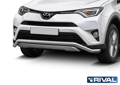 Защита переднего бампера d57 волна + комплект крепежа, RIVAL, Toyota Rav 4 2015-