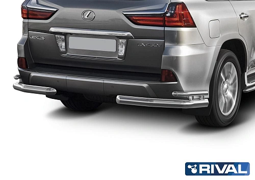 Защита заднего бампера d76+d42 уголки + комплект крепежа, RIVAL, Lexus LX 2015-
