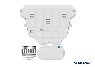 Защита картера и рулевой рейки + комплект крепежа, Rival, Алюминий,Geely Monjaro;2023-;2.0;4WD;AКПП;Geely Atlas;2024-;2.0;4WD;AКПП;Geely Atlas;2023-;2.0;FWD;РКПП.
